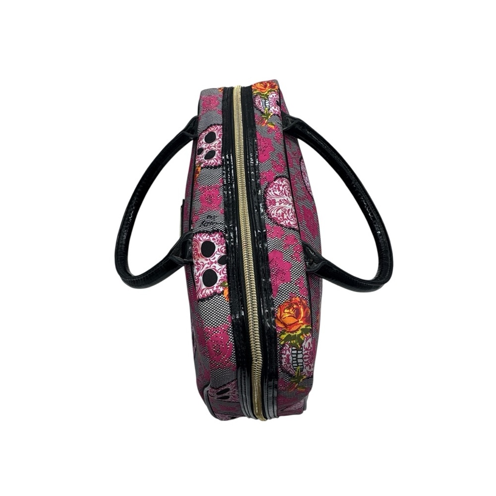BETSEY JOHNSON Designer Pink Skull Rose Print Large Cosmetic Travel Vacation Bag - Picture 4 of 14